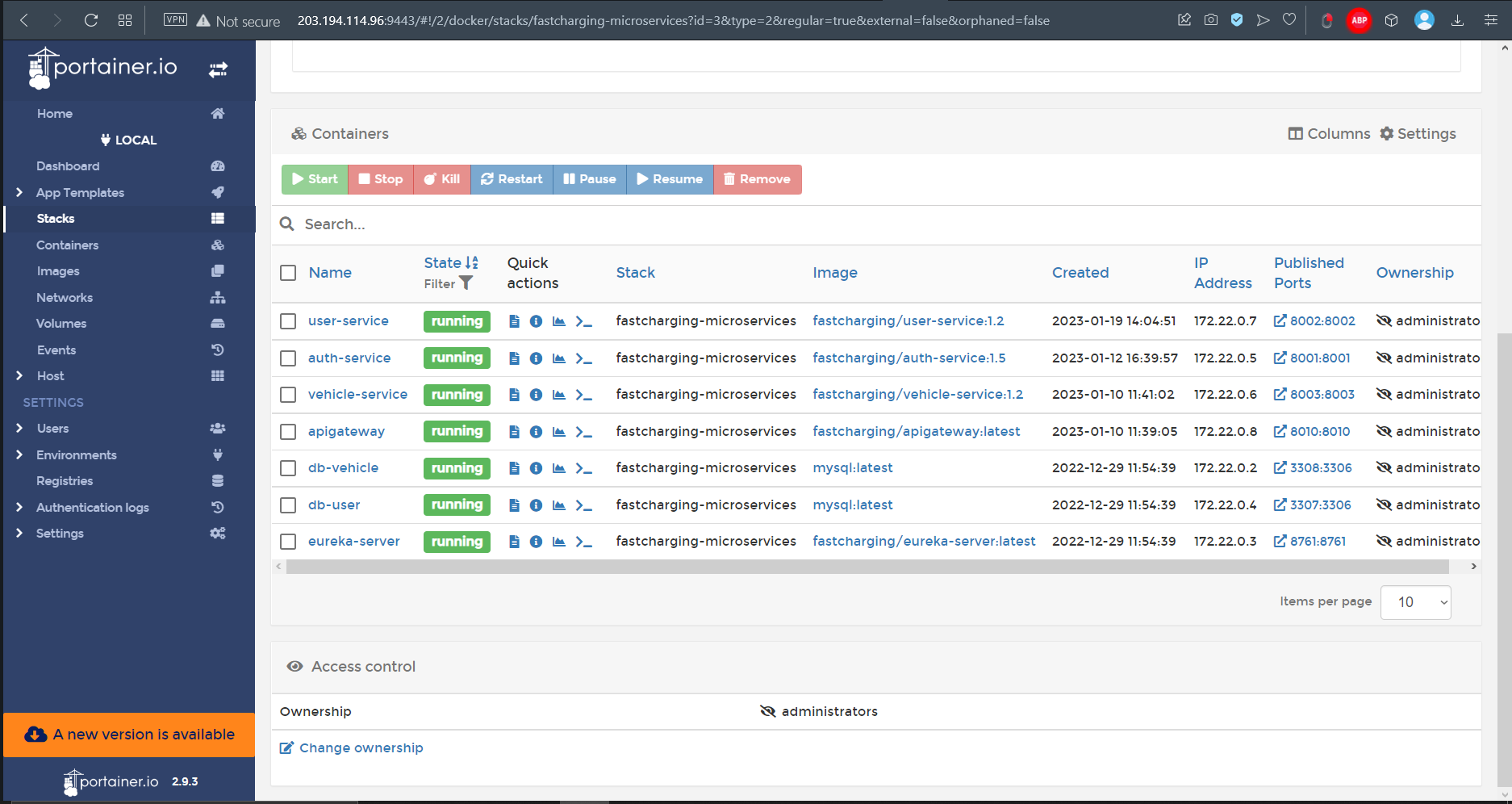 microservices in portainer